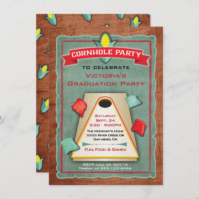 Rustic Cornhole Bean Bag Toss Party Invitation (Front/Back)