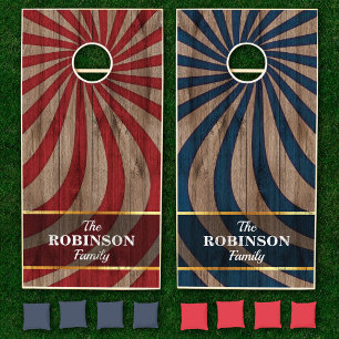 Rustic Cornhole Set - Retro Swirl and Family Name