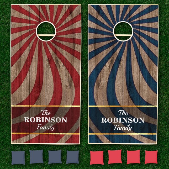 Rustic Cornhole Set - Retro Swirl and Family Name (Creator Uploaded)