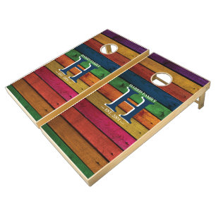 Rustic cornhole set with family mongram