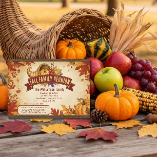 Rustic Cornucopia Fall Reunion Invitation postcard