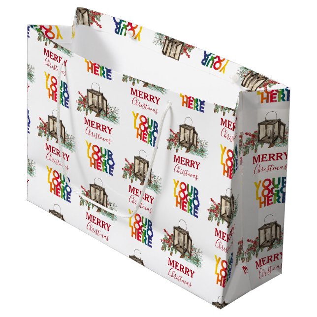 Rustic Corporate Business Logo Christmas  Large Gift Bag (Front Angled)