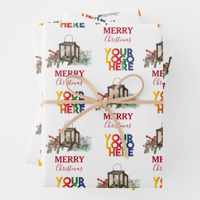 Rustic Corporate Business Logo Christmas  Wrapping Paper Sheets (In situ)