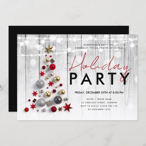 Rustic Corporate Xmas Tree Holiday String Lights Invitation