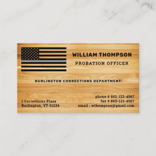 Rustic Correctional Officer Thin Gray Line Wood Business Card