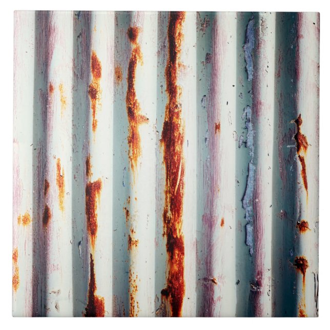 Rustic Corrugated Metal Ceramic Tile (Front)