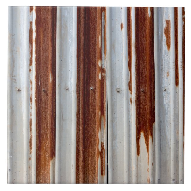 Rustic Corrugated Metal Ceramic Tile (Front)