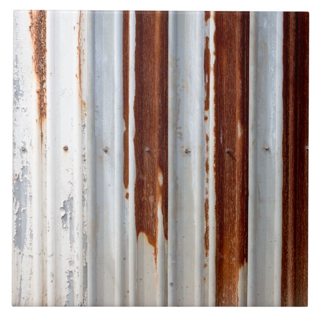 Rustic Corrugated Metal Ceramic Tile (Front)