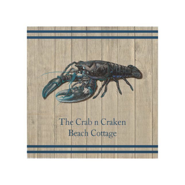Rustic Costal Nautical Navy Blue Gray wood lobster Wall Art (Front)