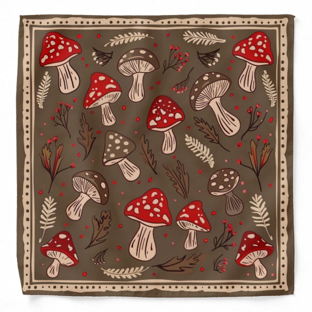 Rustic Cottagcore Mushrooms Bandana (Front)