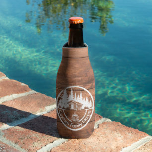 Rustic Cottage Cabin Barn Custom Family Name Bottle Cooler