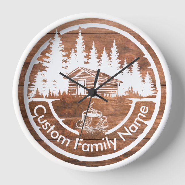 Rustic Cottage Cabin Barn | Custom Family Name Clock (Front)