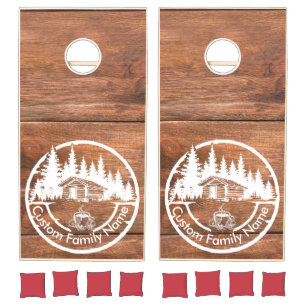 Rustic Cottage Cabin Barn Custom Family Name Cornhole Set