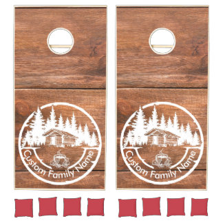 Rustic Cottage Cabin Barn|Custom Family Name Cornhole Set