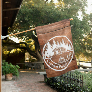 Rustic Cottage Cabin Barn   Custom Family Name House Flag