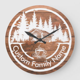 Rustic Cottage Cabin Barn | Custom Family Name Large Clock