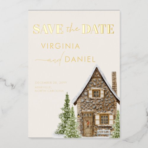 Rustic Cottage Cabin Winter Holiday Save The Date Foil Invitation