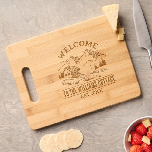 Rustic Cottage Camp Personalized Family Cabin Name Cutting Board