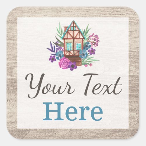Rustic Cottage Chic Floral Cabin Watercolor Wood Square Sticker