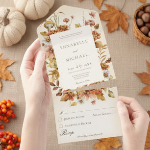 Rustic Cottage Core Fall Wildflowers Cream All In One Invitation