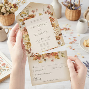 Rustic Cottage Core Fall Wildflowers Tan All In One Invitation