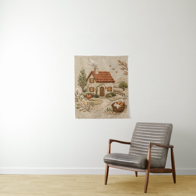 Rustic Cottage Embroidery – Cozy Countryside Tapestry (In Situ)