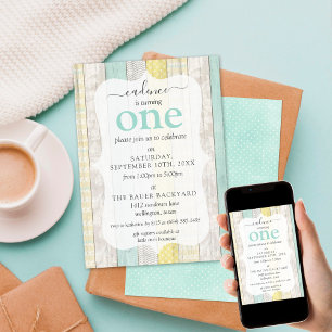 Rustic Cottage Mint & Yellow Custom Age Birthday Invitation