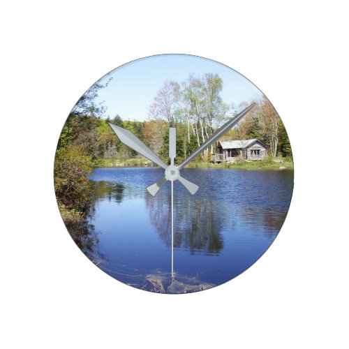 Rustic Cottage on Water Round Clock