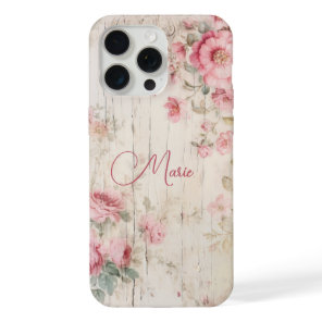 Rustic Cottage Style Roses on Old Wood w/Name iPhone 15 Pro Max Case