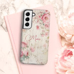 Rustic Cottage Style Roses on Old Wood w/Name Samsung Galaxy S22 Case<br><div class="desc">Charming rustic cottage style pastel pink roses and light sage foliage on old weathered wood texture with editable text field for your custom name or monogram.</div>