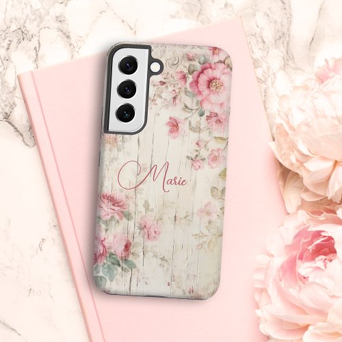 Rustic Cottage Style Roses on Old Wood wName Samsung Galaxy S22 Case