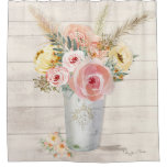 Rustic Cottage Wood Watercolor Floral Pink Pampas Shower Curtain at Zazzle