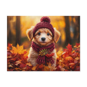 Rustic Cottagecore Cozy Autumnal Puppy Landscape Postcard
