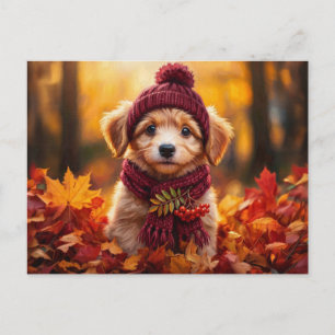 Rustic Cottagecore Cozy Autumnal Puppy Landscape Postcard