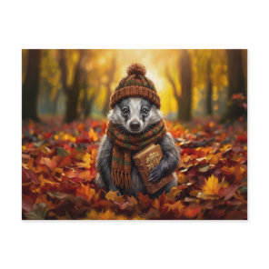 Rustic Cottagecore Cozy Fall Badger Landscape Postcard