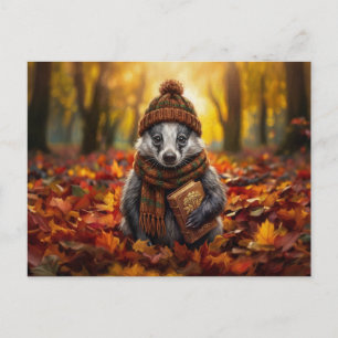 Rustic Cottagecore Cozy Fall Badger Landscape Postcard