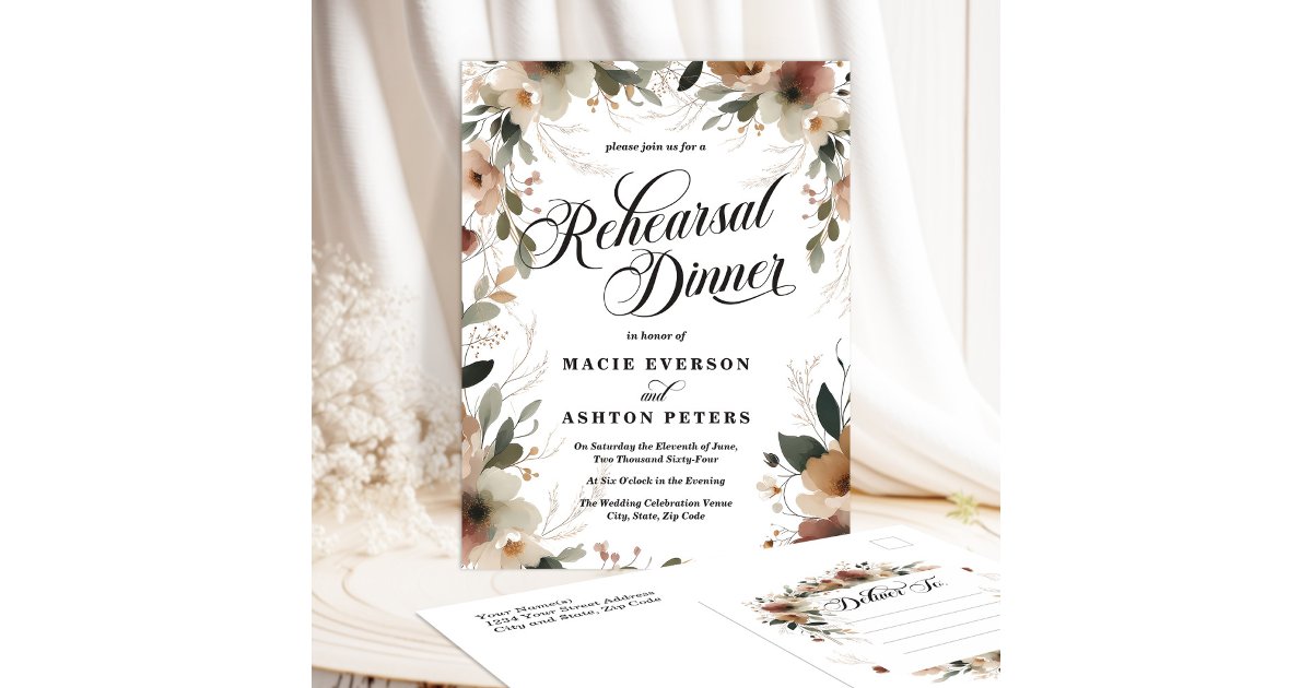 Rustic Cottagecore Floral Rehearsal Dinner Invitation Postcard | Zazzle