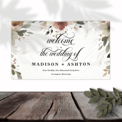 Rustic Cottagecore Floral Script Wedding Welcome Banner