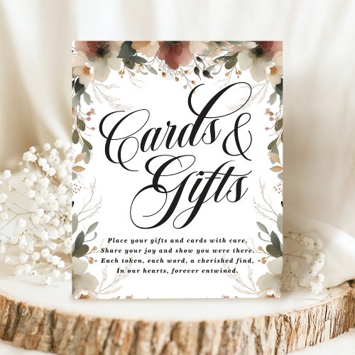 Rustic Cottagecore Floral Wedding Cards and Gifts Pedestal Sign