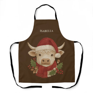 Rustic cottagecore Highland Cow with Santa Hat Apron