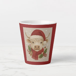 Rustic cottagecore Highland Cow with Santa Hat Latte Mug