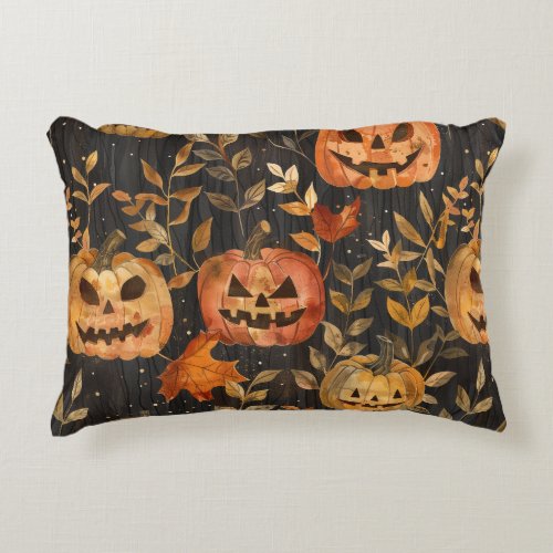 Rustic Cottagecore Spooky Halloween Pumpkins Accent Pillow
