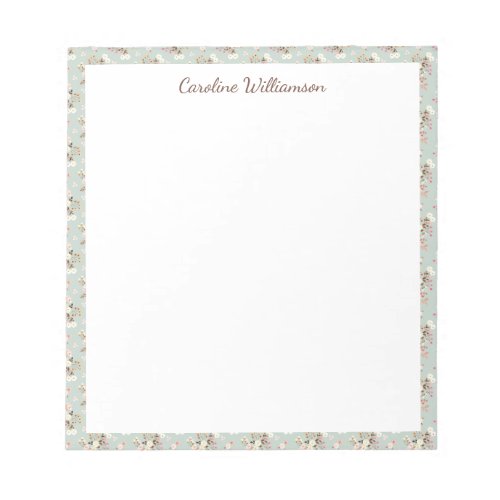 Rustic Cottagecore Watercolor Floral Sage Name  Notepad