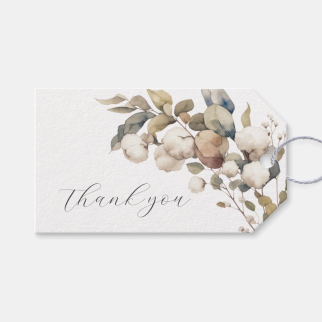 Rustic cotton & eucalyptus wedding gift tags (Front (Horizontal))