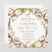 Rustic Cotton Feathers Bridal Shower Invitation (Front/Back)