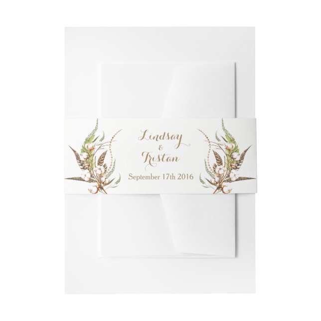 Rustic Cotton Floral Wedding Invitation Belly Band (Front Example)
