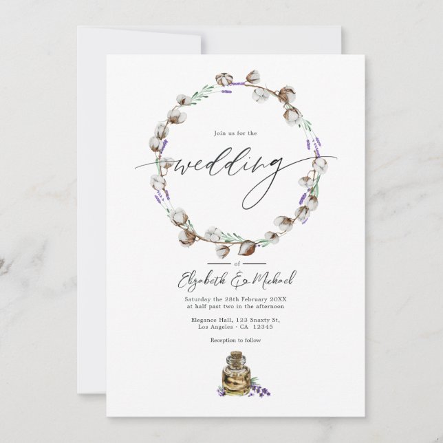 Rustic Cotton Lavender Country Barn Wedding Photo Invitation (Front)