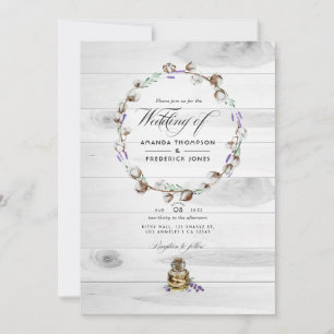 Rustic Cotton Lavender Country QR Code Wedding Invitation
