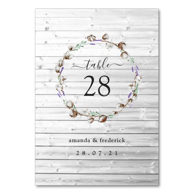 Rustic Cotton Lavender Table Number (Front)