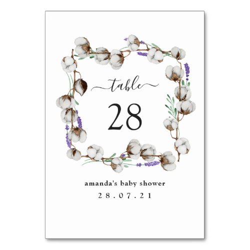 Rustic Cotton Lavender Table Number